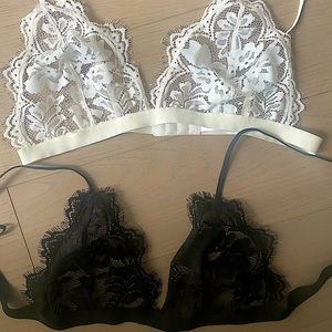 ANINE BING lace bralettes (2) black/white sz small